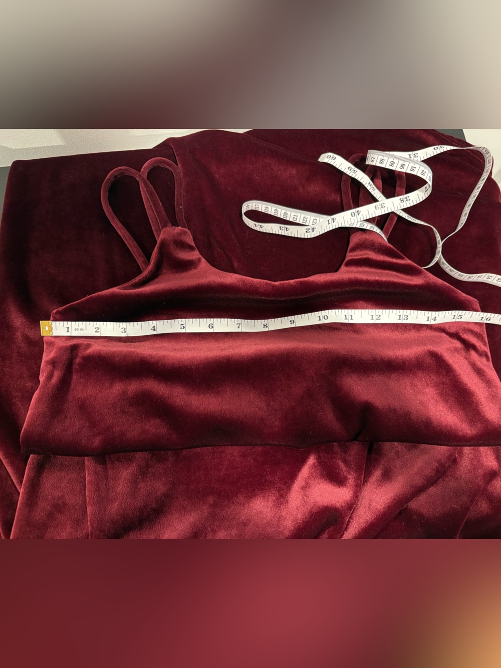 Vintage 90s Burgundy Velvet Maxi Dress Double Spaghetti Strap Made in Canada 8 - Picture 7 of 7